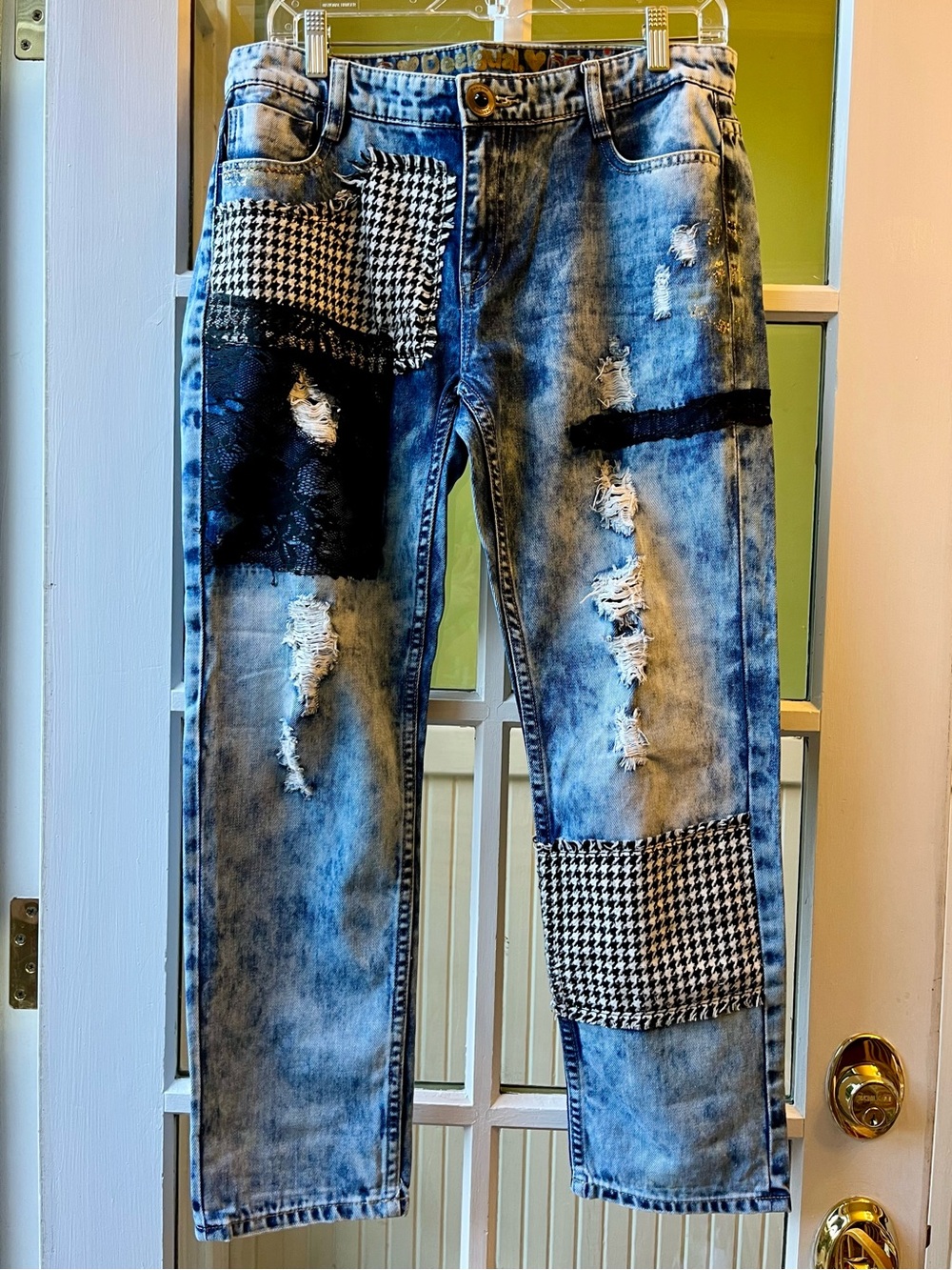 Desigual Distressed Light Blue Patchwork Slim Jeans